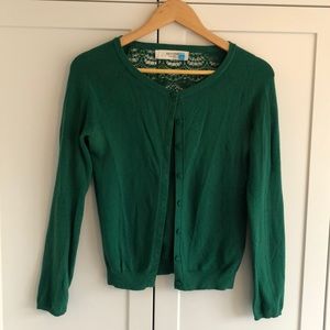 Anthro Green Cardigan lace back